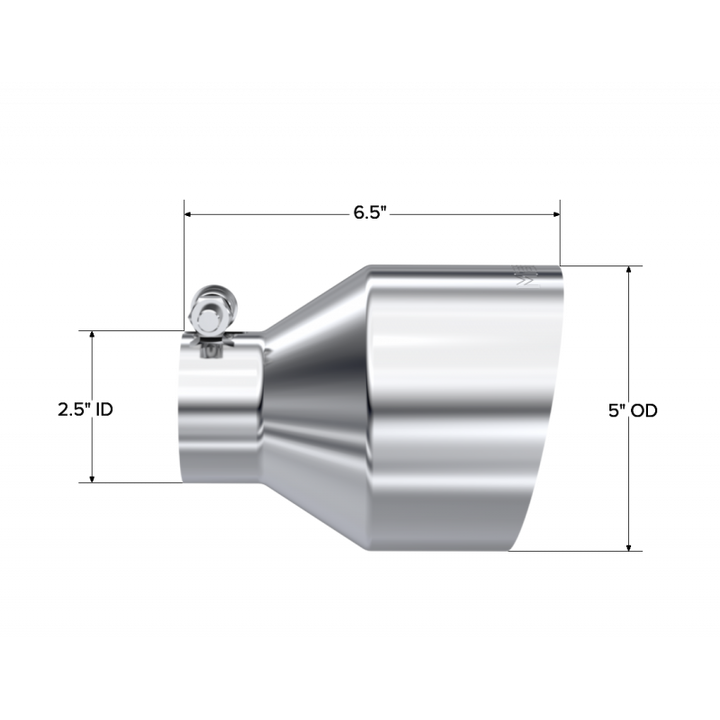 MBRP Exhaust Tip 2.5" ID 5" OD Out 6.5" Length Angle Cut Single Wall T304 Stainless Steel T5190
