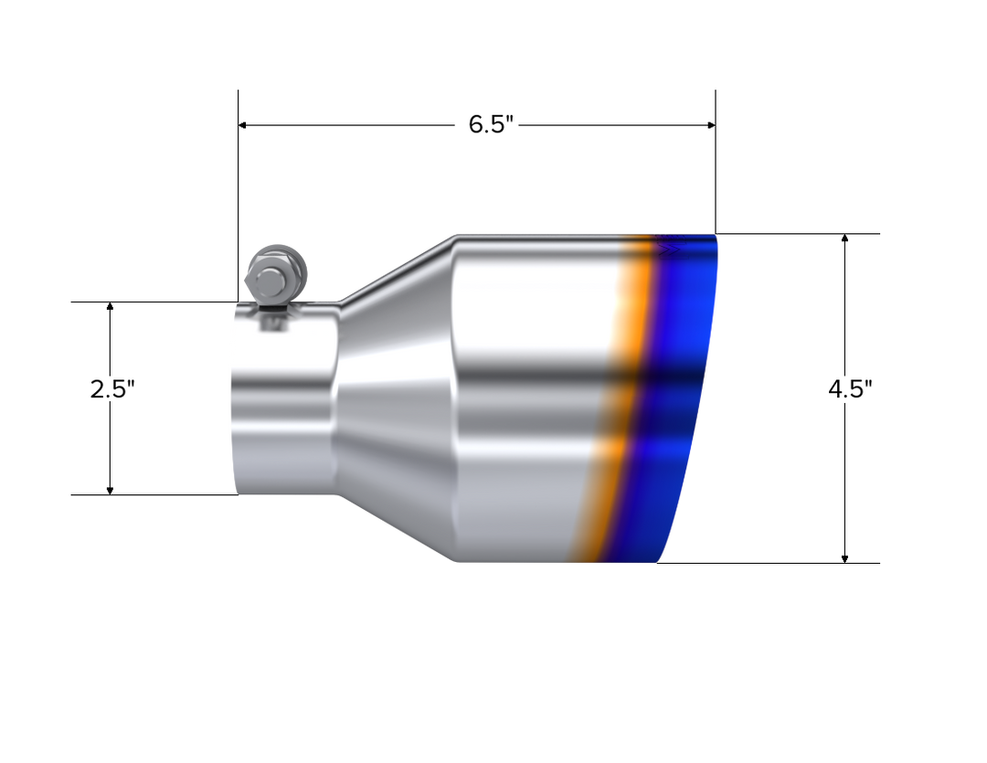 MBRP T304 Stainless Steel Burnt End Tip 2.5" ID 4.5" OD Out 6.5" Length Angle Cut Single Wall T5191BE