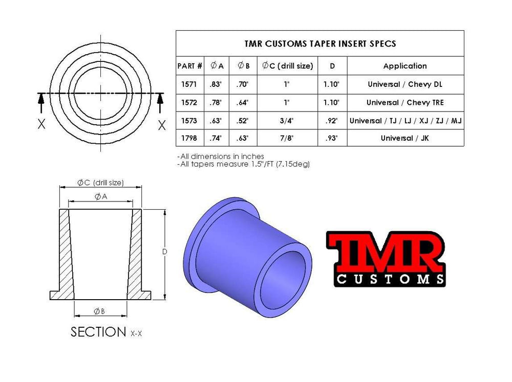 TMR Customs Drag Link End Inserts - Chevy 1 Ton Taper