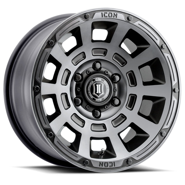 ICON Alloys Thrust Smoked Satin Black 17x8.5 5x5 -6mm Offset 4.5" BS (2817857345SSBT)