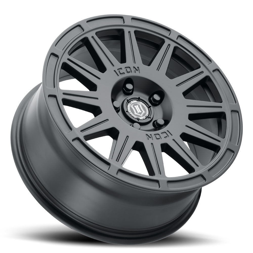 ICON Alloys Ricochet Satin Black 17x8 5x108 38mm Offset 6" BS (7017803160SB)