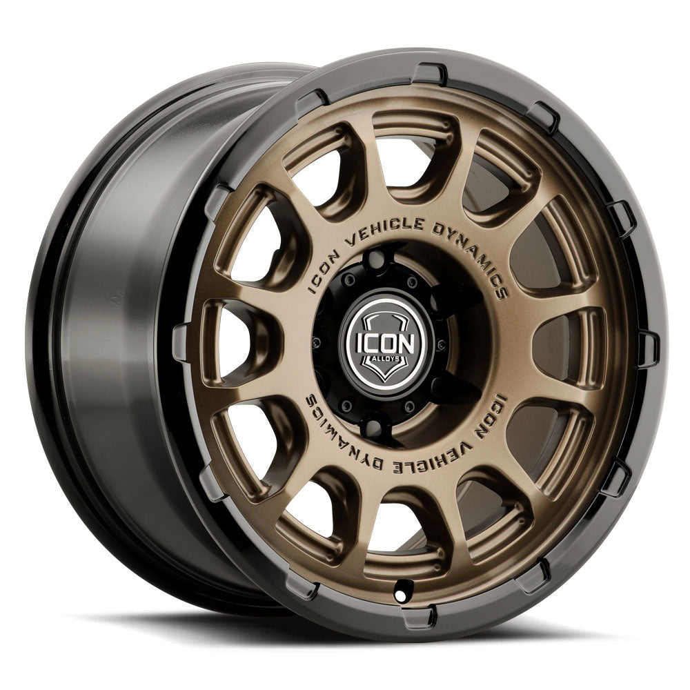 ICON Alloys Rancho Satin Bronze w/ Gloss Black Lip 17x8.5 6x135 6mm Offset 5" BS