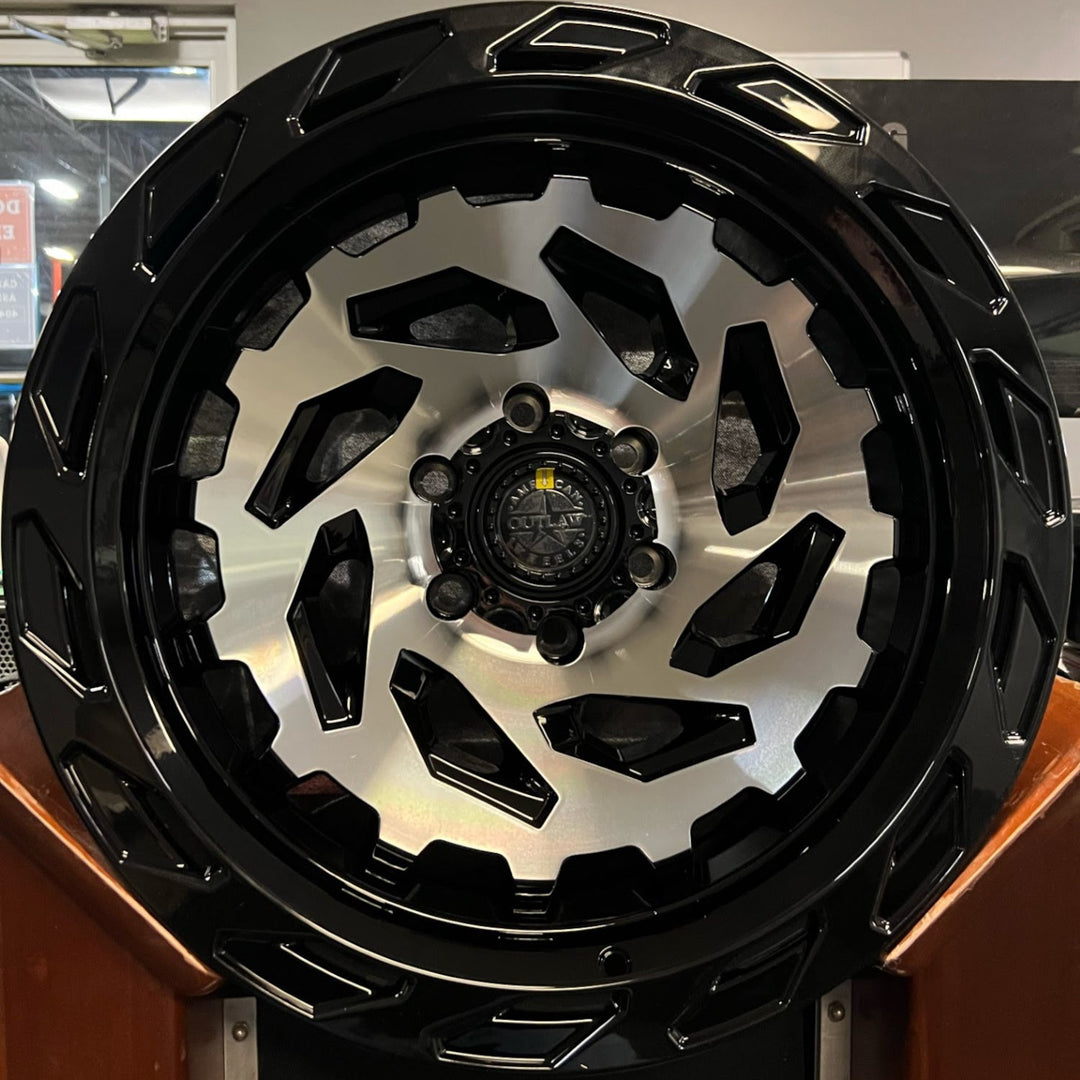 American Outlaw Chisel | 20x9 | 6 On 139.7 | Offset -5 | Gloss Black with Machined Spokes | SKU 139-2983MB
