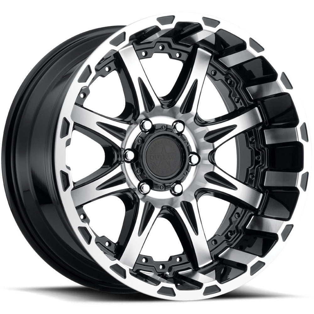 American Outlaw Doubleshot | 20x10 | 5 On 127 | Offset -18 | Gloss Black with Machined Spokes and Lip Accents | SKU 127-2074BM