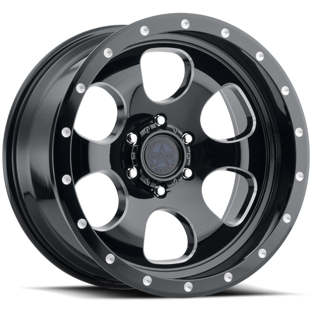 American Outlaw Gambler | 20x10 | 6 On 139.7 | Offset -18 | Gloss Black with Milled Spokes | SKU 126-2084GB