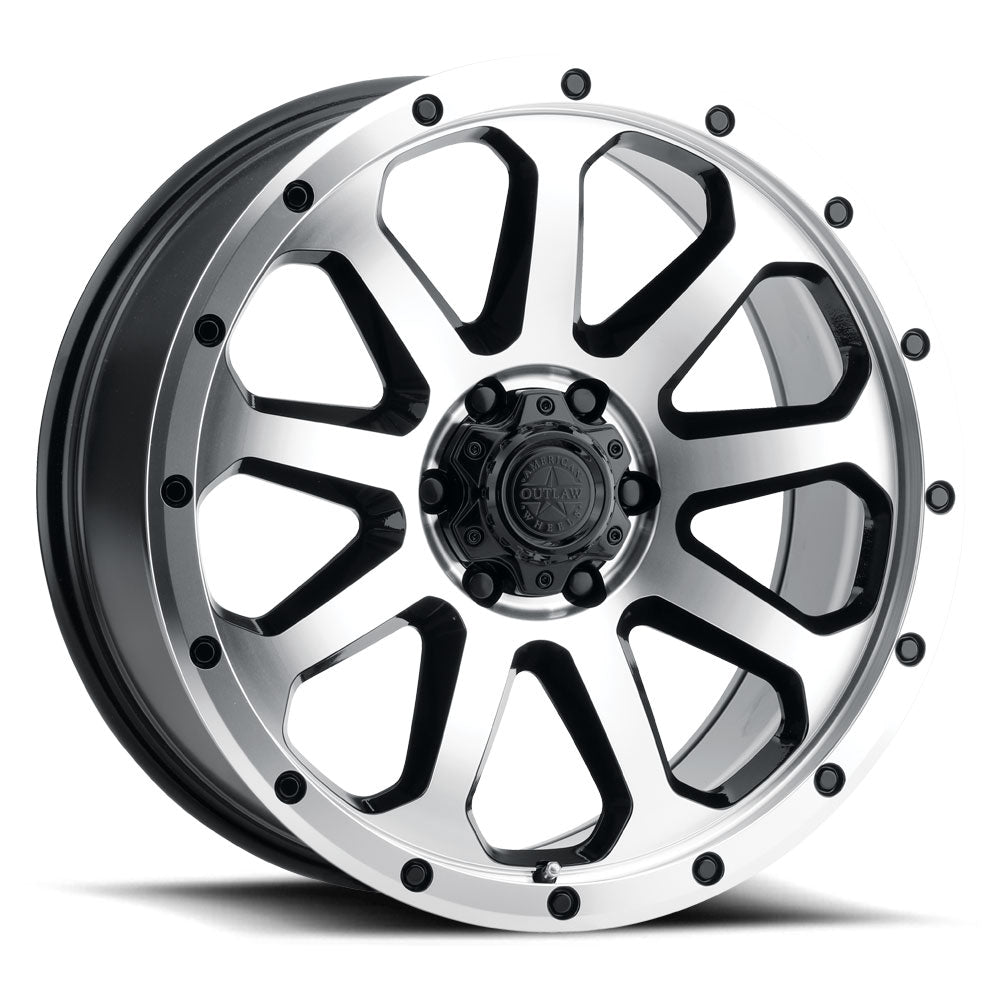 American Outlaw Gunslinger | 20x9 | 6 On 139.7 | Offset 18 | Machined with Satin Black Windows | SKU 141-2984GBM