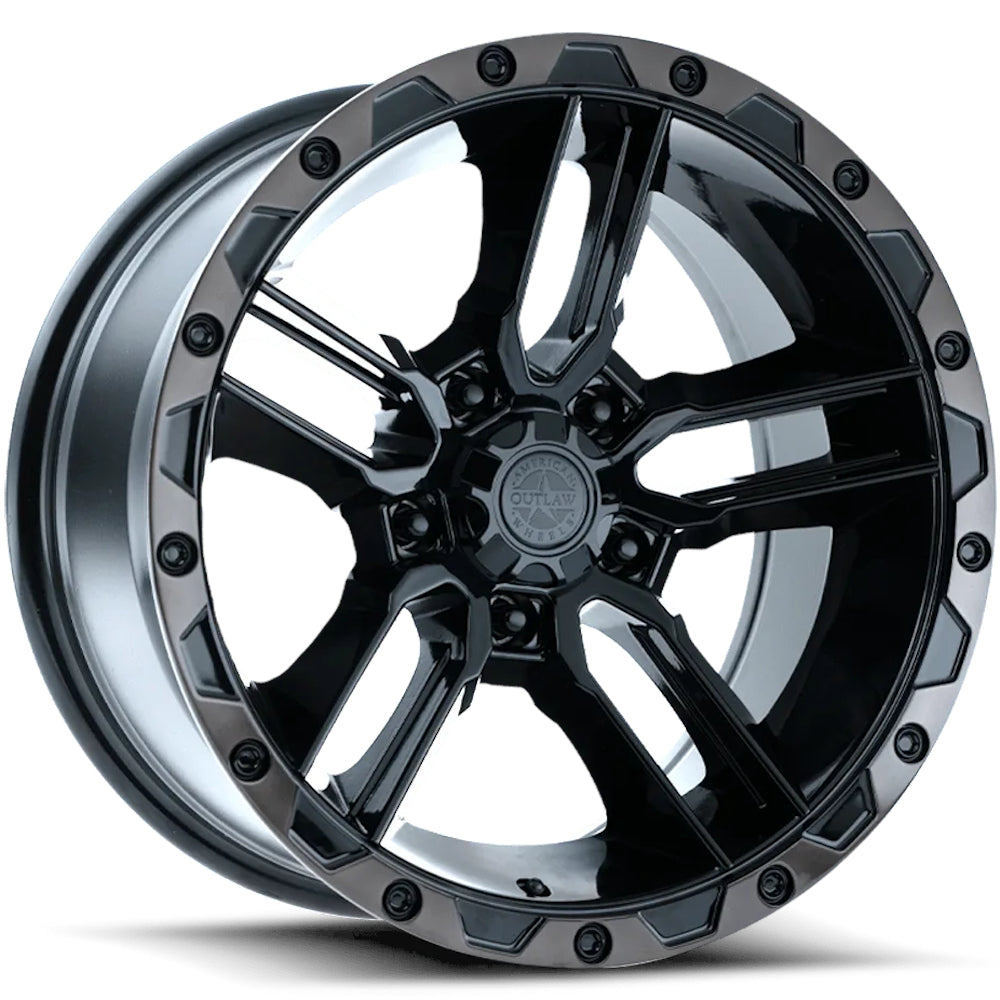 American Outlaw Railcar | 17x8.5 | 5 On 127 | Offset 0 | Gloss Black with Machined Outer Ring and Dark Tint | SKU 136-7873BT