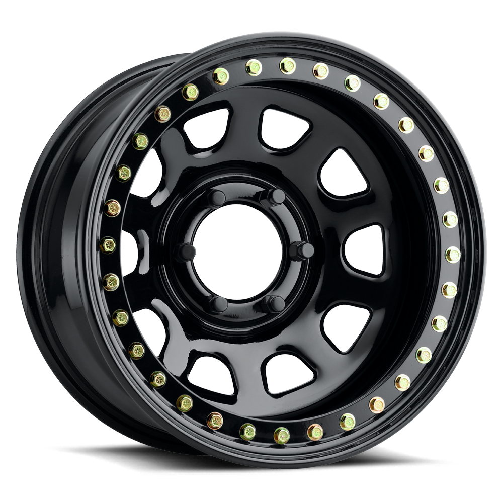 Raceline Black Daytona RT51 17x8 8 on 165.1 -25 Offset Gloss Black Beadlock