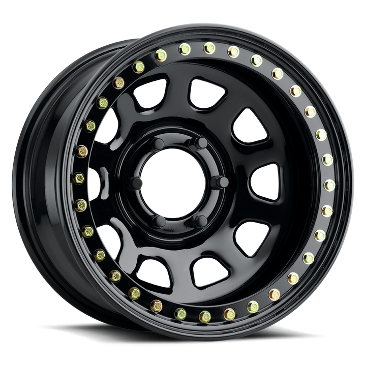 Raceline Black Daytona RT51 17x8 8 on 165.1 -25 Offset Gloss Black Beadlock