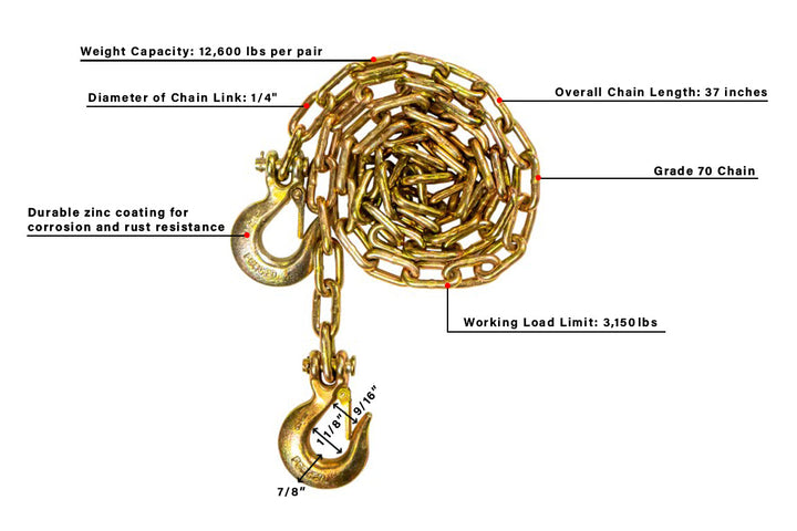 BulletProof Light Duty 1/4" Safety Chains (Pair) (LDCHAINS)