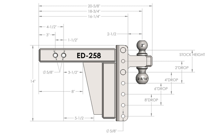 BulletProof 2.5" Extreme Duty 8" Drop/Rise Hitch (ED258)