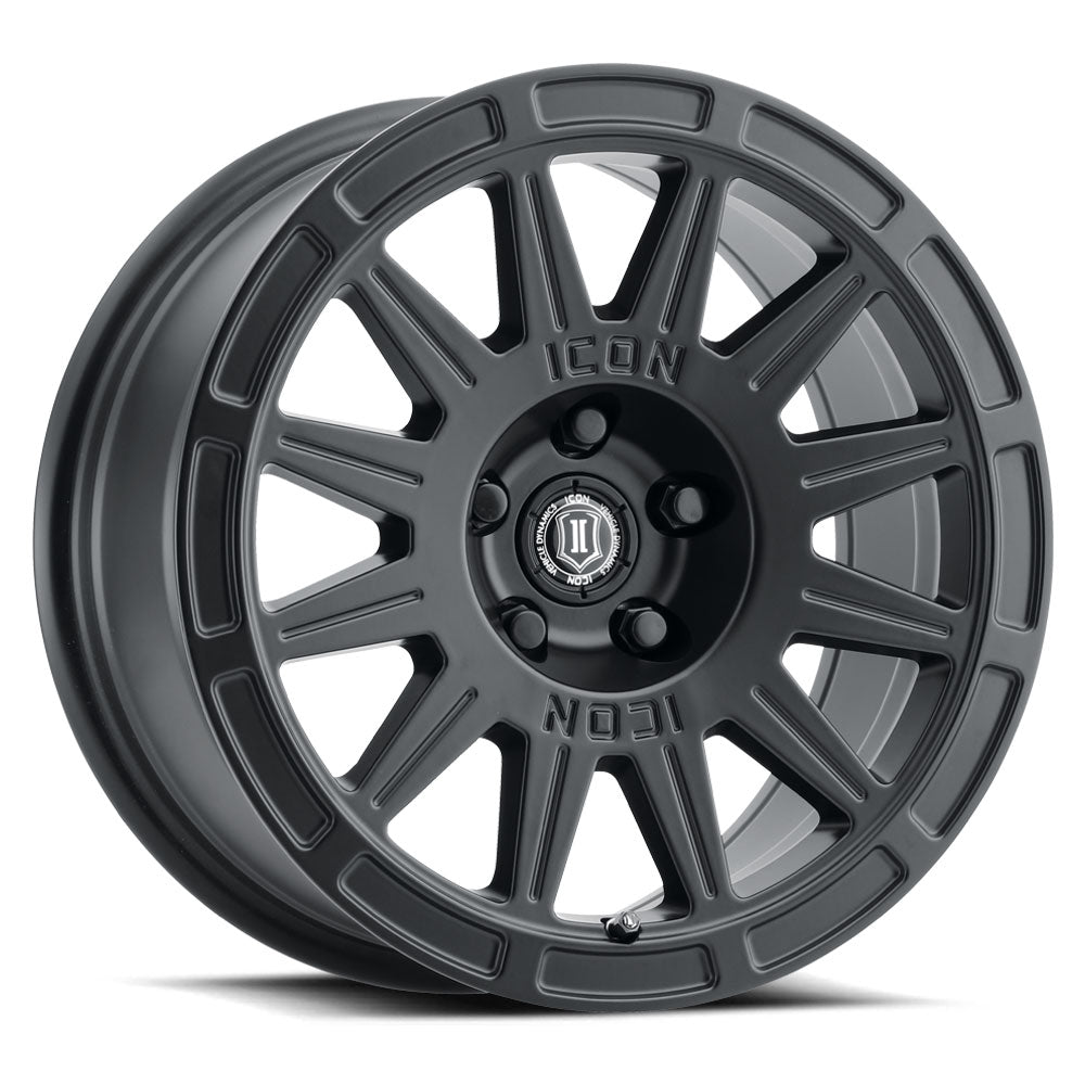 ICON Alloys Ricochet Satin Black 15x7 5x100 15mm Offset 4.6" BS (7015705046SB)