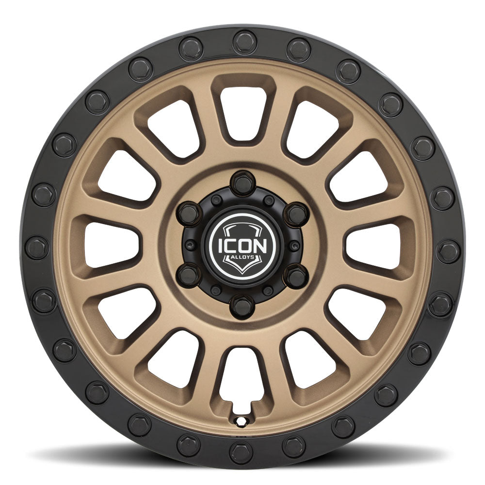 ICON Alloys Hulse Satin Bronze w/Gloss Black Lip & Bolts 17x8.5 6x5.5 25mm OS 5.75" BS