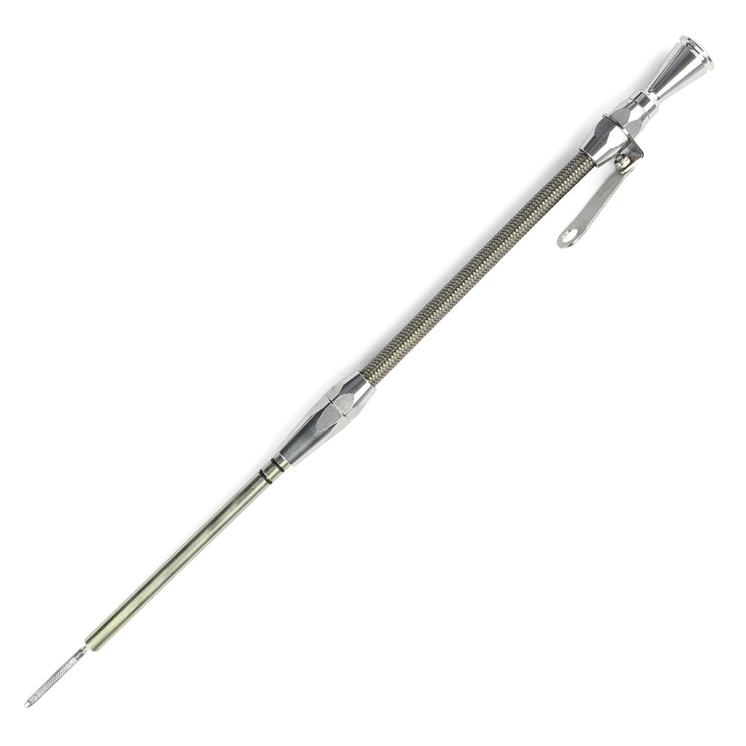 Lokar 12" Hi-Tech Flexible Engine Dipstick - 1980 & Later Chevy Small Block Push into Block Passenger's Side