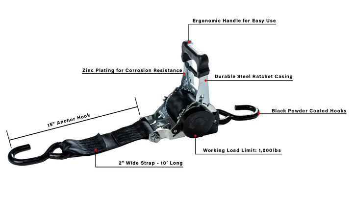 BulletProof Heavy Duty 2" Auto Retractable Ratchet Strap (BPHDRSAUTO)