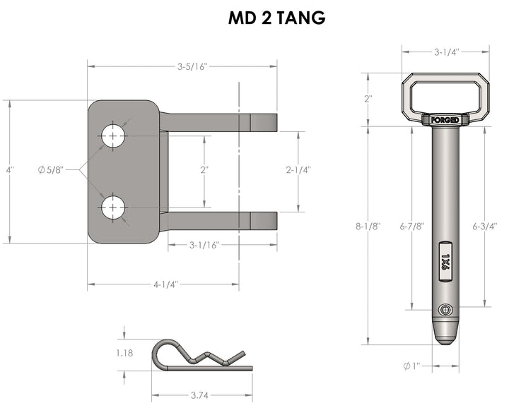 BulletProof Medium Duty 2-Tang Clevis with 1" Pin (MD2TANG)