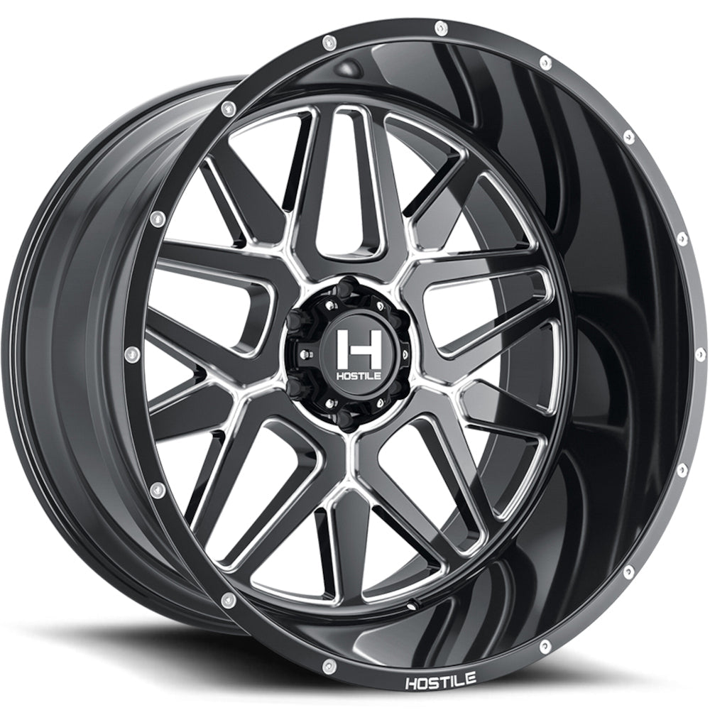 Hostile H128 Diablo | 20x10 | 6 On 135 | Offset -19 | Gloss Black with Milled Spokes and Accents | SKU H128-2010613547B