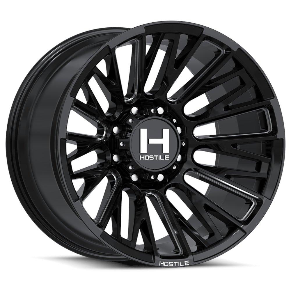 Hostile H144 Justice | 20x10 | 8 On 165.1 | Offset -19 | Gloss Black with Milled Spokes | SKU H144-2010816547GB