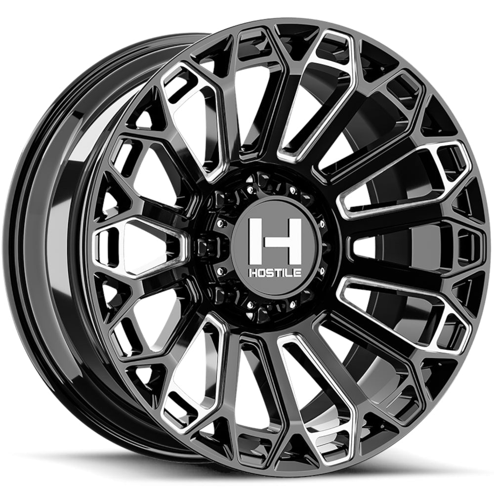Hostile H142 Warrior | 20x12 | 8 On 165.1 | Offset -44 | Gloss Black with Milled Spokes | SKU H142-2012816547B2