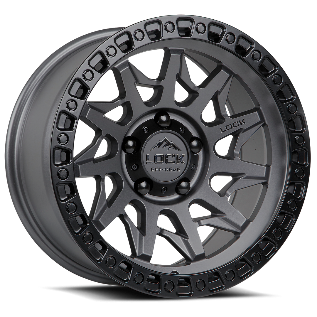 Lock Offroad Lunatic | 20x10 | 6 On 139.7 | Offset -18 | Matte Grey with Matte Black Ring | SKU LUNATIC-2169MGMBR