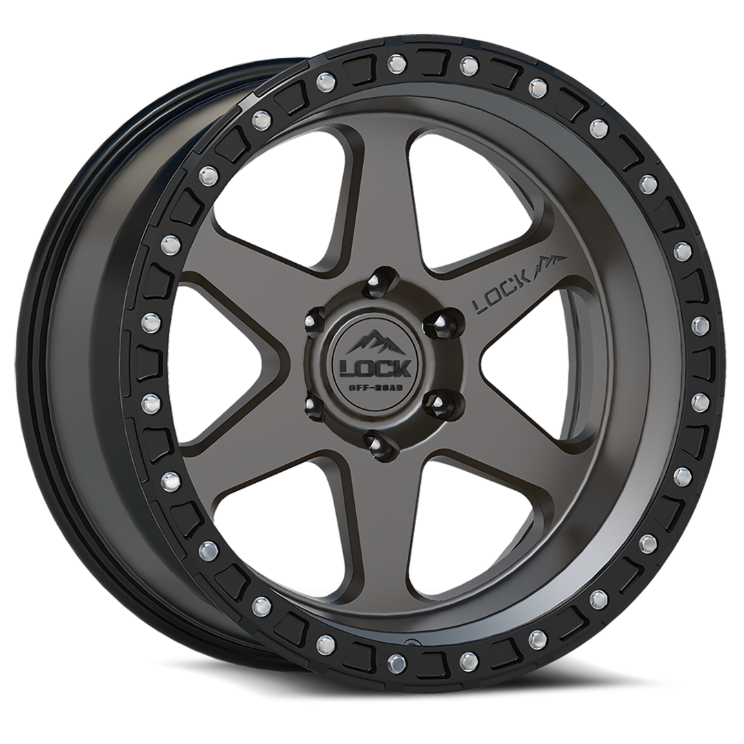 Lock Offroad Olympus | 18x9 | 6 On 139.7 | Offset 1 | Matte Grey with Matte Black Ring | SKU OLYMPUS-8969MGMBR1