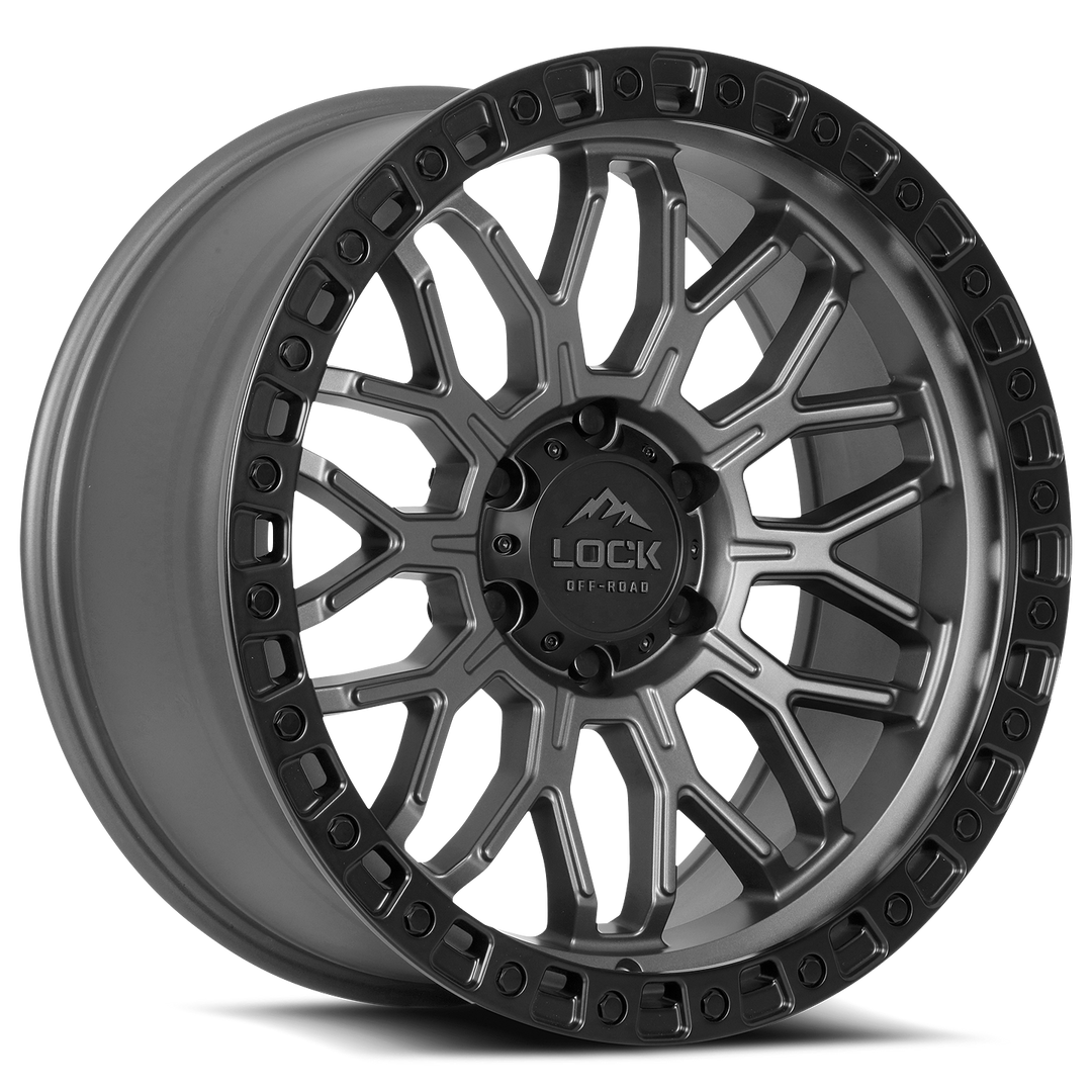 Lock Offroad Combat | 17x9 | 6 On 139.7 | Offset -12 | Matte Grey with Matte Black Ring | SKU COMBAT-7969MGMBR12N