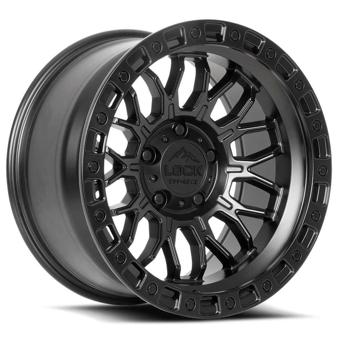 Lock Offroad Combat | 17x9 | 6 On 139.7 | Offset 1 | Matte Black with Matte Black Ring | SKU COMBAT-7969MB