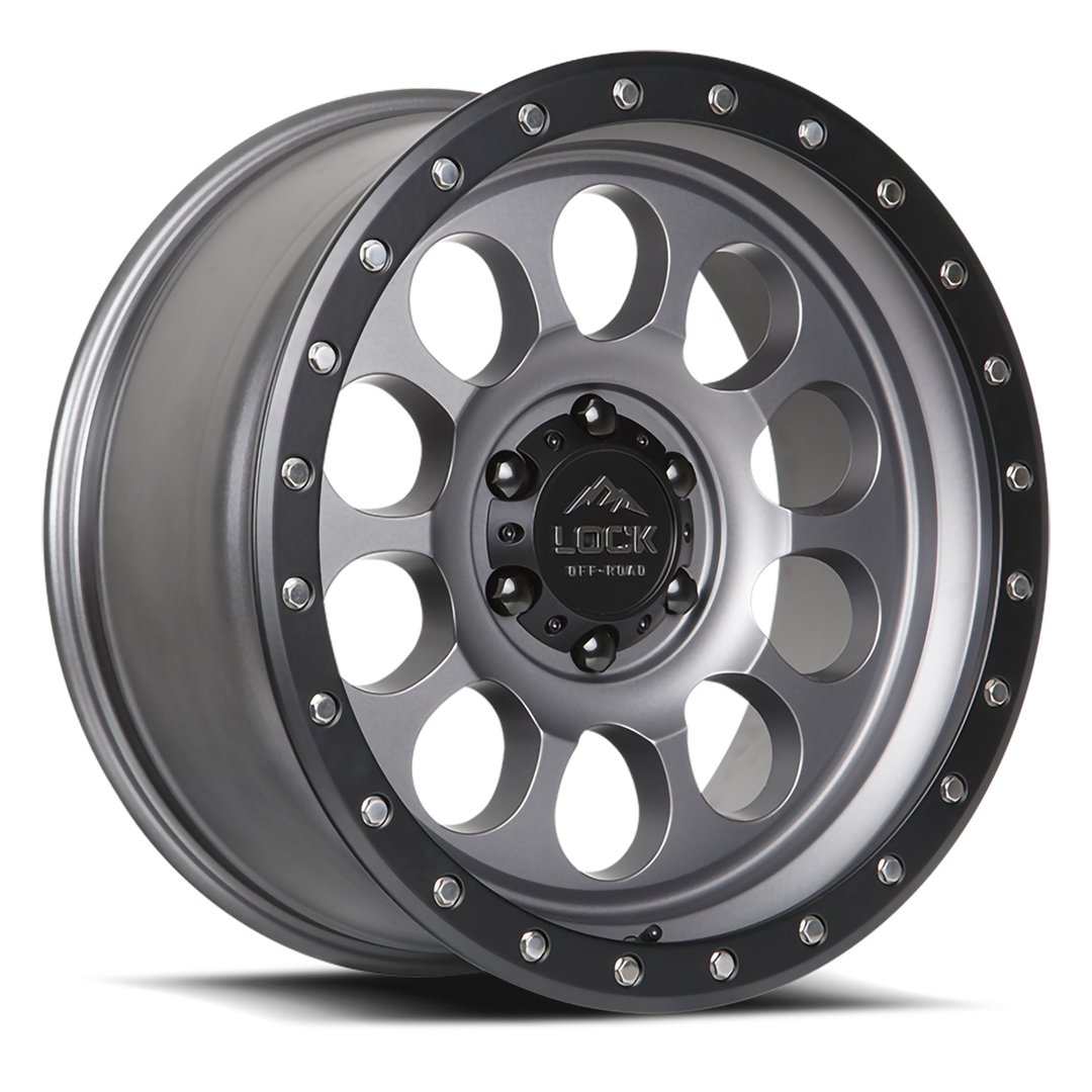Lock Offroad 50CAL | 17x9 | 5 On 127 | Offset 0 | Matte Grey with Matte Black Ring | SKU 50CAL-7957MGMBR