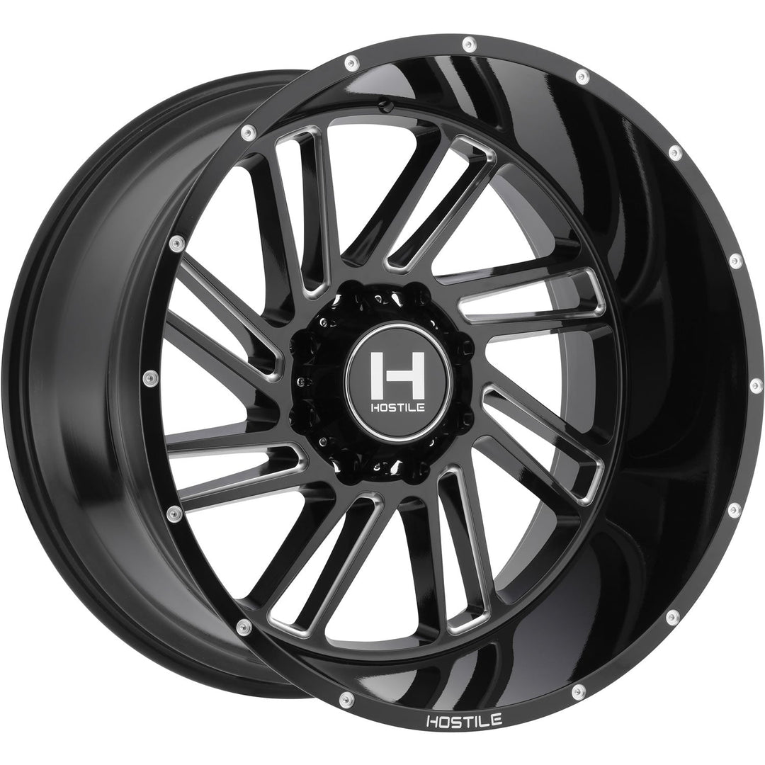 Hostile H110 Stryker | 24x14 | 8 On 165.1 | Offset -76 | Gloss Black with Mill Cut Details | SKU H110-2414816545B