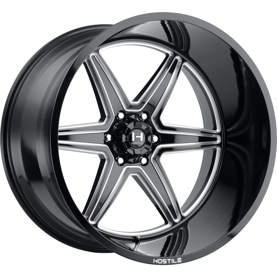 Hostile H117 Venom | 24x14 | 6 On 139.7 | Offset -83 | Black with Milled (Blade Cut) Spokes and Windows | SKU H117-2414655043B
