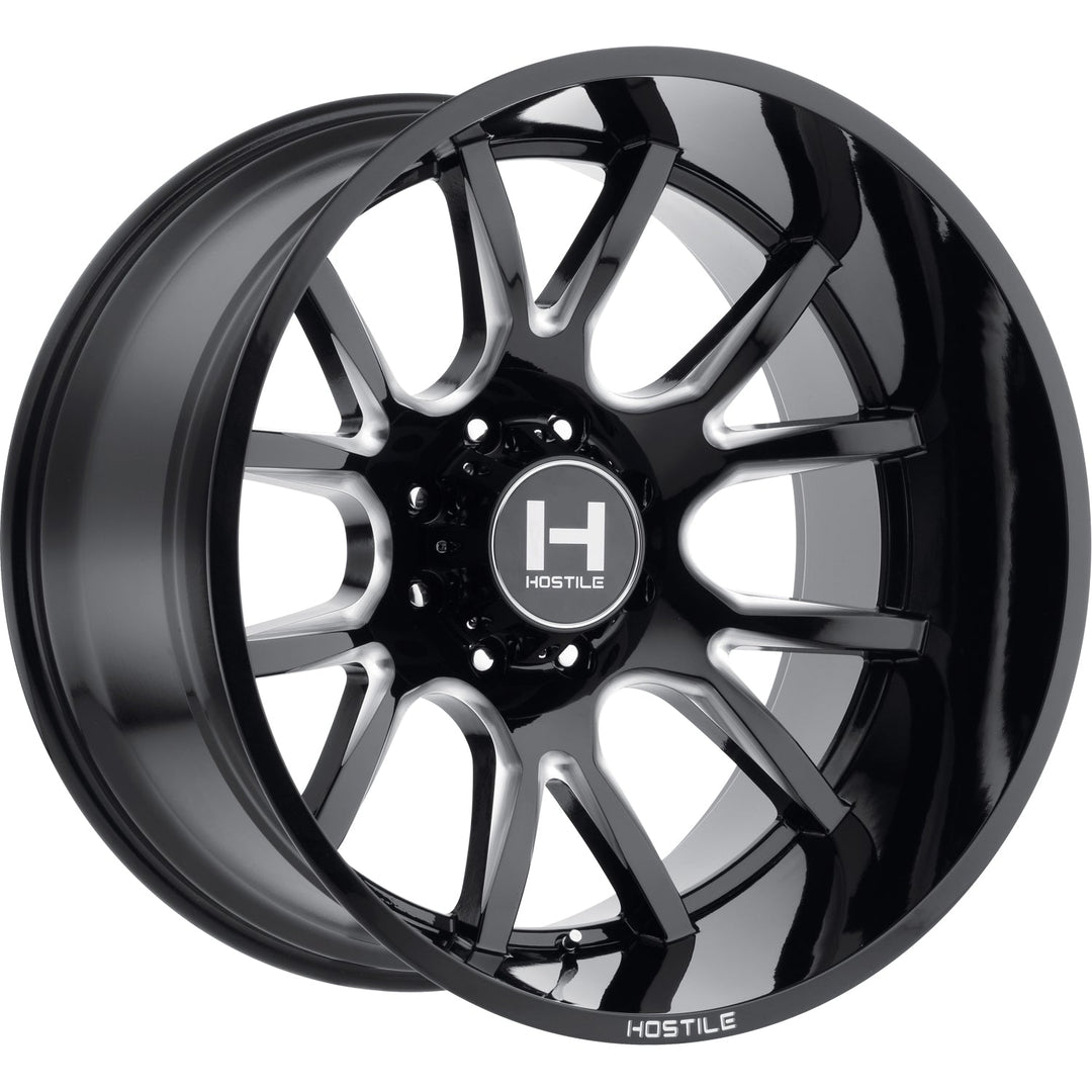 Hostile H113 Rage | 24x14 | 8 On 180 | Offset -76 | Gloss Black with Mill Cut Details | SKU H113-2414818045B