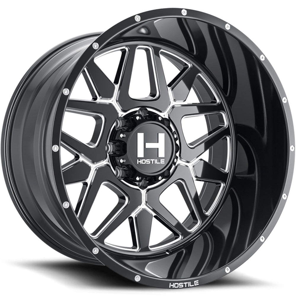 Hostile H128 Diablo | 24x14 | 8 On 180 | Offset -76 | Gloss Black with Mill Cut Details | SKU H128-2414818045B