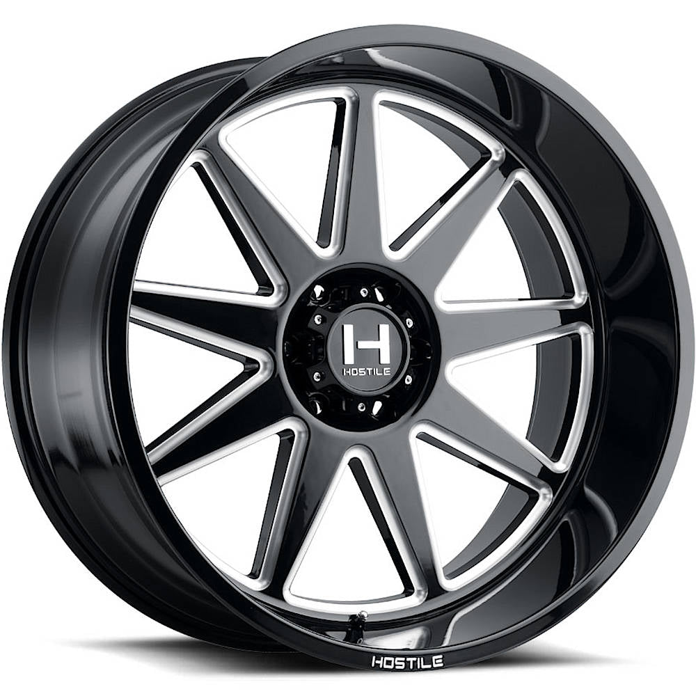 Hostile H121 Omega | 24x12 | 8 On 170 | Offset -44 | Gloss Black with Mill Cut Details | SKU H121-2412817047B