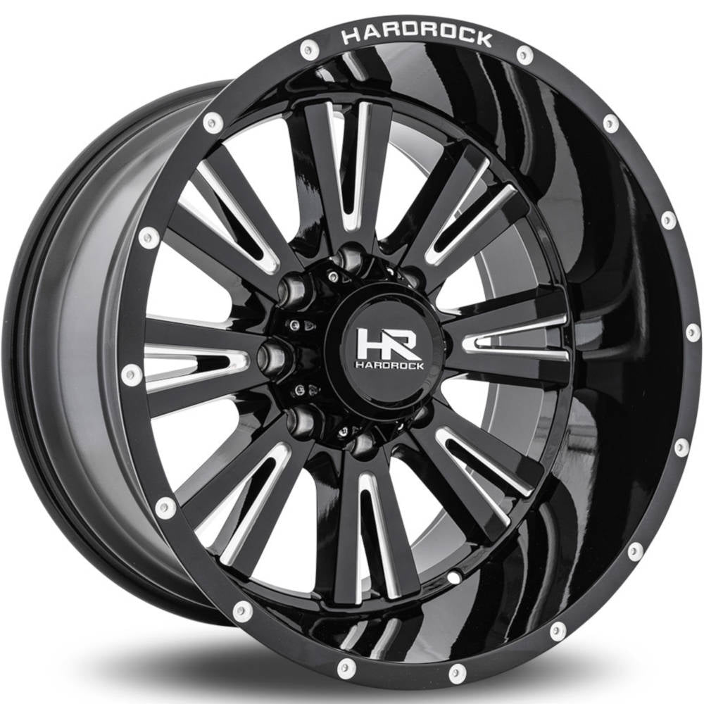 Hardrock Offroad Spine Xposed | 24x12 | 5 On 127 | Offset -44 | Gloss Black with Milled Spokes and Lip Accents | SKU H503-241273144BM