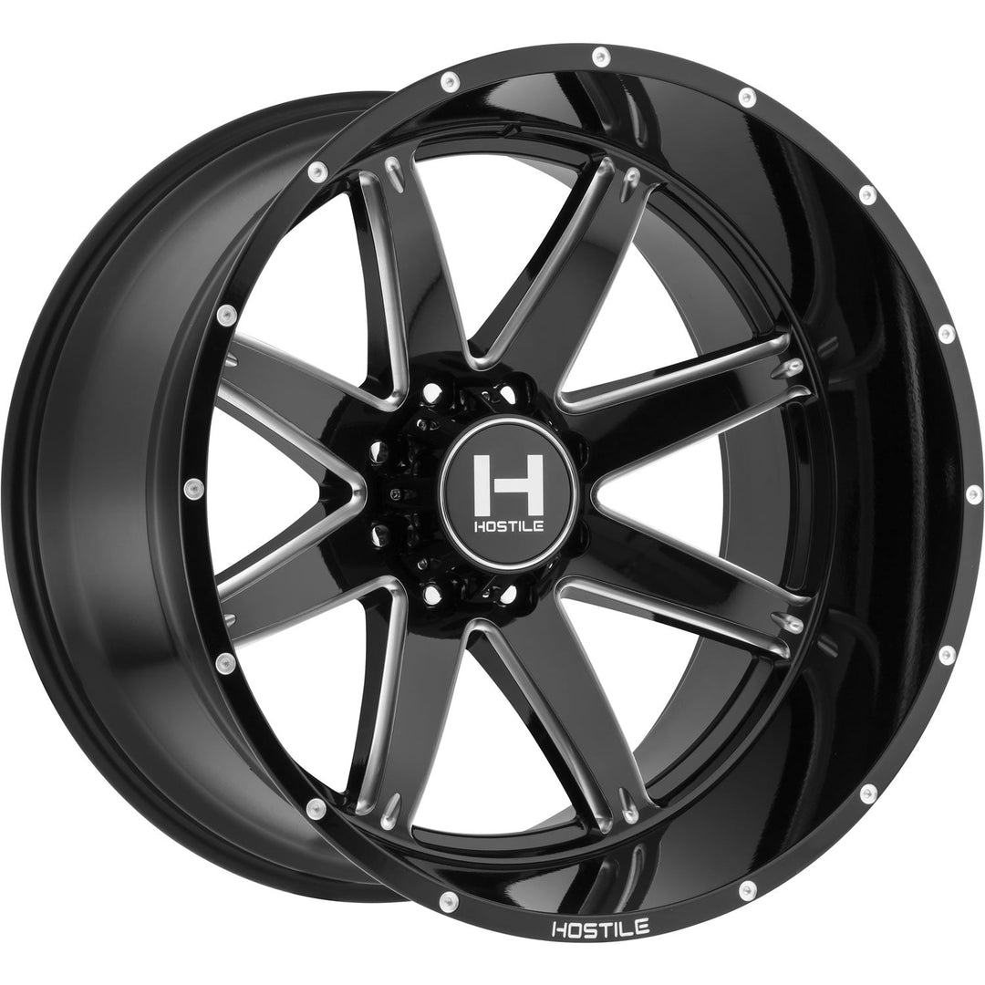 Hostile H109 Alpha | 22x14 | 8 On 165.1 | Offset -76 | Gloss Black with Mill Cut Details | SKU H109-2214816545B