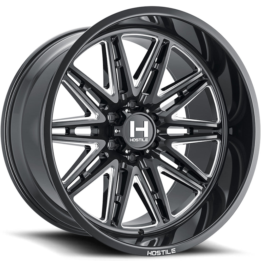 Hostile H126 Maniac | 22x12 | 6 On 139.7 | Offset -44 | Gloss Black with Milled Spokes | SKU H126-2212655047B