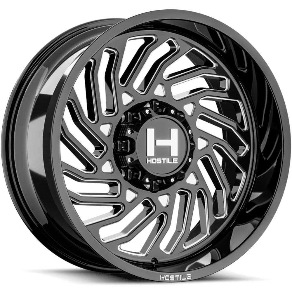 Hostile H140 Twister | 22x12 | 8 On 180 | Offset -44 | Gloss Black with Mill Cut Details | SKU H140-2212818047B