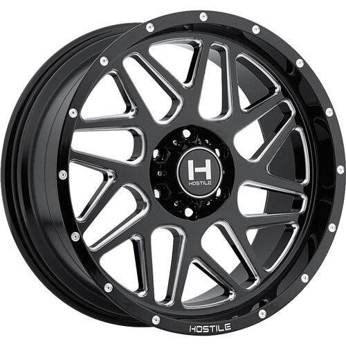 Hostile H108 Sprocket | 20x12 | 5 On 139.7 | Offset -44 | Gloss Black with Mill Cut Details | SKU H108-2012513947B
