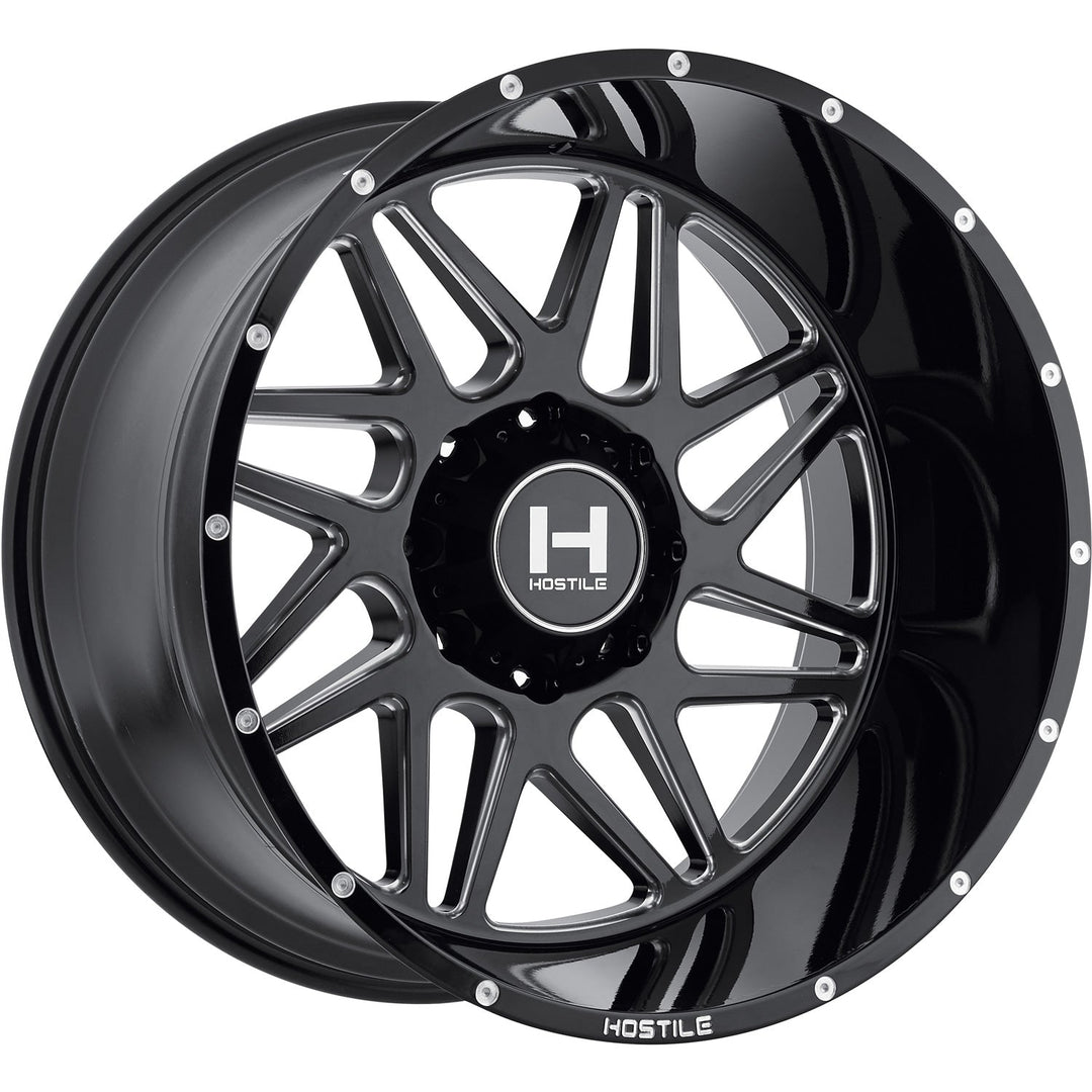 Hostile H108 Sprocket | 20x10 | 8 On 165.1 | Offset -19 | Gloss Black with Mill Cut Details | SKU H108-2010816547B