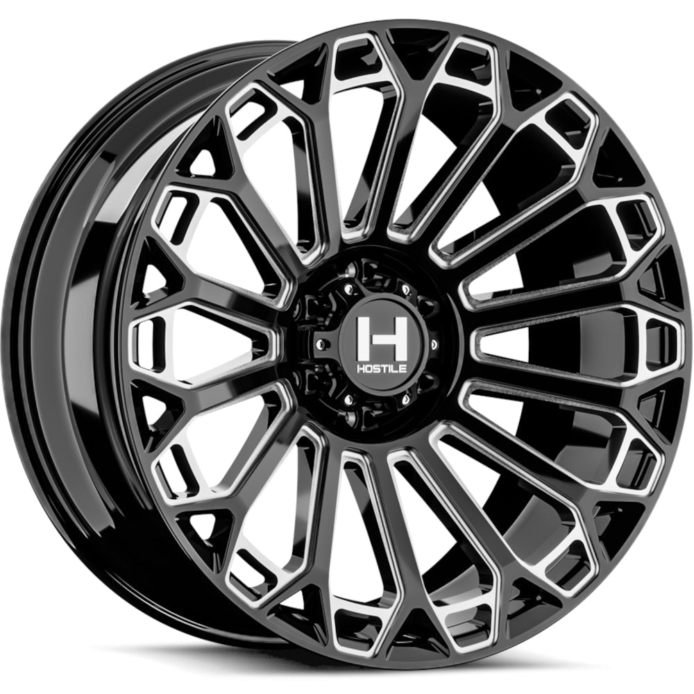 Hostile H142 Warrior | 20x10 | 6 On 135 | Offset -19 | Gloss Black with Mill Cut Details | SKU H142-2010613547B