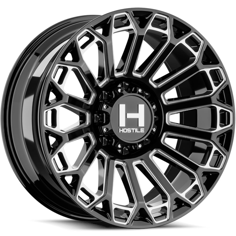 Hostile H142 Warrior | 20x10 | 8 On 165.1 | Offset -19 | Gloss Black with Mill Cut Details | SKU H142-2010816547B