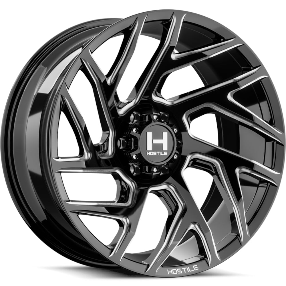 Hostile H141 Vortex | 20x10 | 8 On 165.1 | Offset -19 | Gloss Black with Mill Cut Details | SKU H141-2010816547B