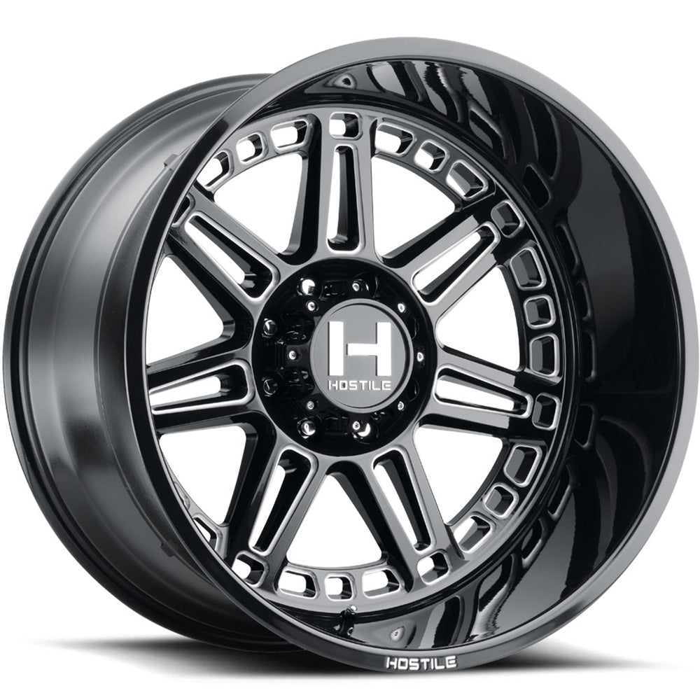 Hostile H124 Lunatic | 20x9 | 5 On 127 | Offset 0 | Gloss Black with Milled Spokes | SKU H124-2090550050B