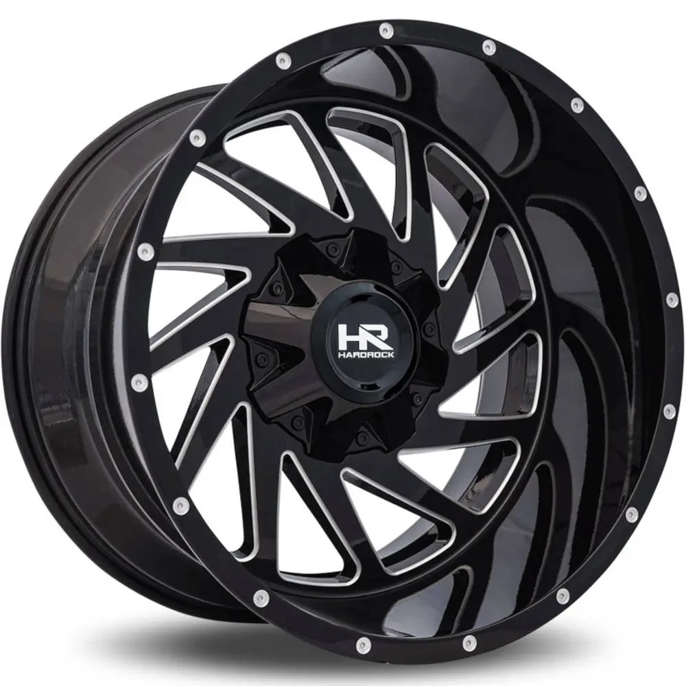 Hardrock Offroad Crusher | 20x12 | 6 On 135/139.7 | Offset -44 | Gloss Black with Milled Spokes | SKU H704-201237144GBM