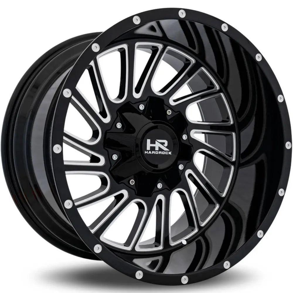 Hardrock Offroad H708 Overdrive | 22x10 | 6 On 135/139.7 | Offset -25 | Gloss Black with CNC Machined Detailing | SKU H708-221037125GBM