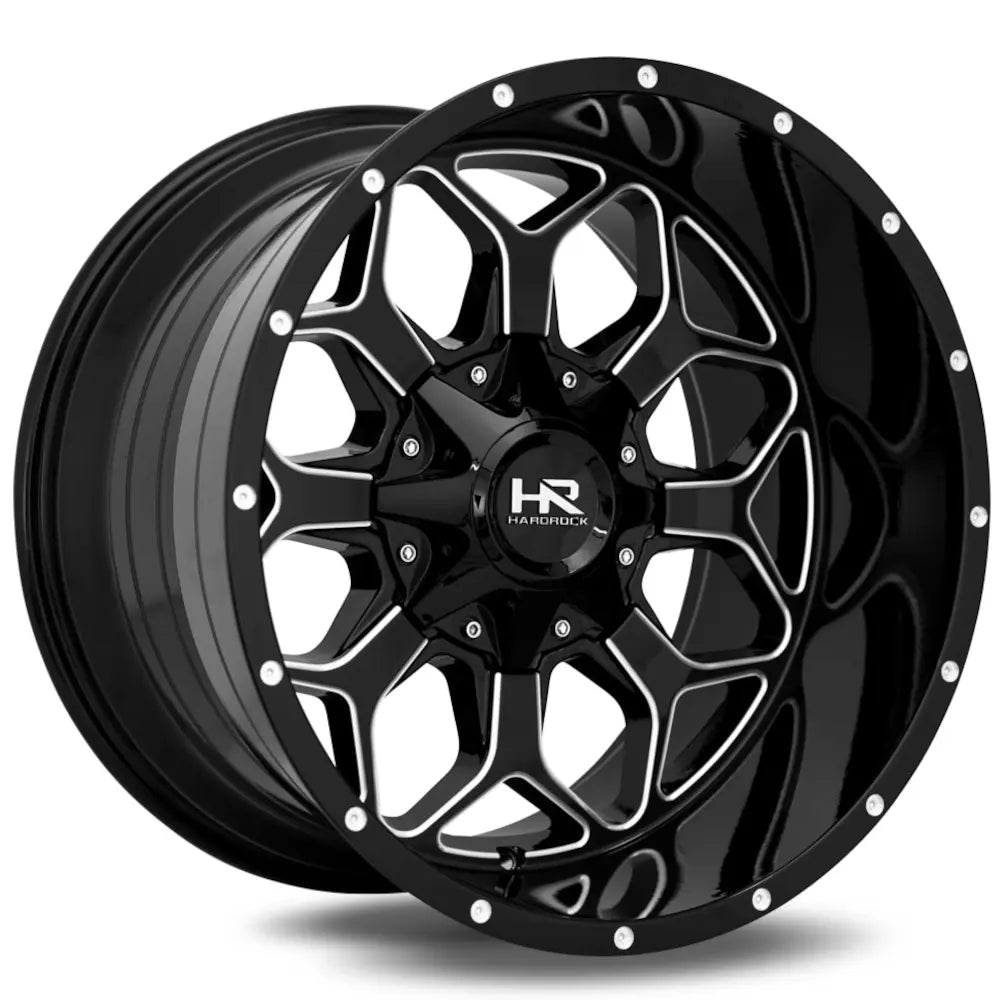 Hardrock Offroad H712 Indestructible | 22x10 | 8 On 170 | Offset -25 | Gloss Black with CNC Machined Detailing | SKU H712-221070125GBM