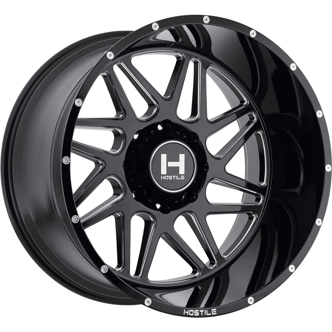 Hostile H108 Sprocket | 20x10 | 8 On 180 | Offset -19 | Gloss Black with Mill Cut Details | SKU H108-2010818047B