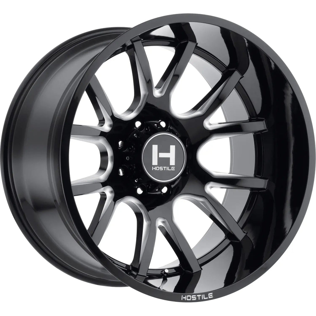 Hostile H113 Rage | 22x10 | 8 On 180 | Offset -25 | Gloss Black with Mill Cut Details | SKU H113-2210818045B