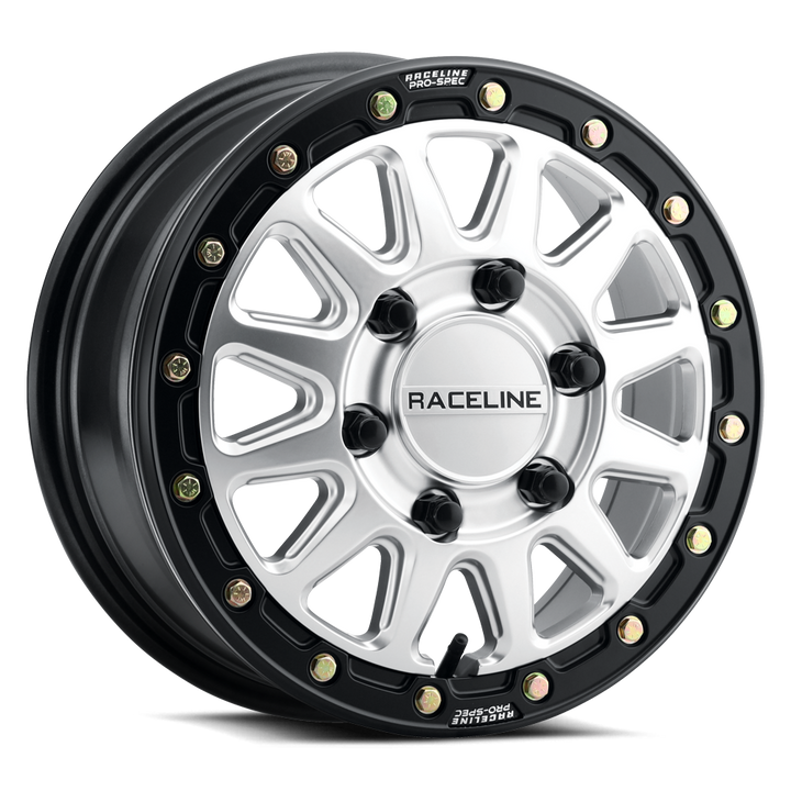 Raceline Alpha Beadlock UTV A14SB 15x7 4 on 137 +10 Offset Hyper Silver Black Beadlock Ring