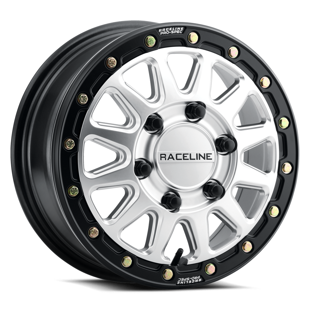 Raceline Alpha Beadlock UTV A14SB 15x10 6 on 139.7 +25 Offset Hyper Silver Black Beadlock Ring